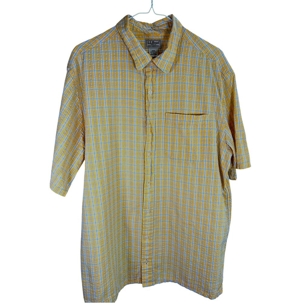 LL Bean Mens Shirt Top L Tall Plaid Preppy Outdoor Short‎ Sleeve Hiking Gorpcore